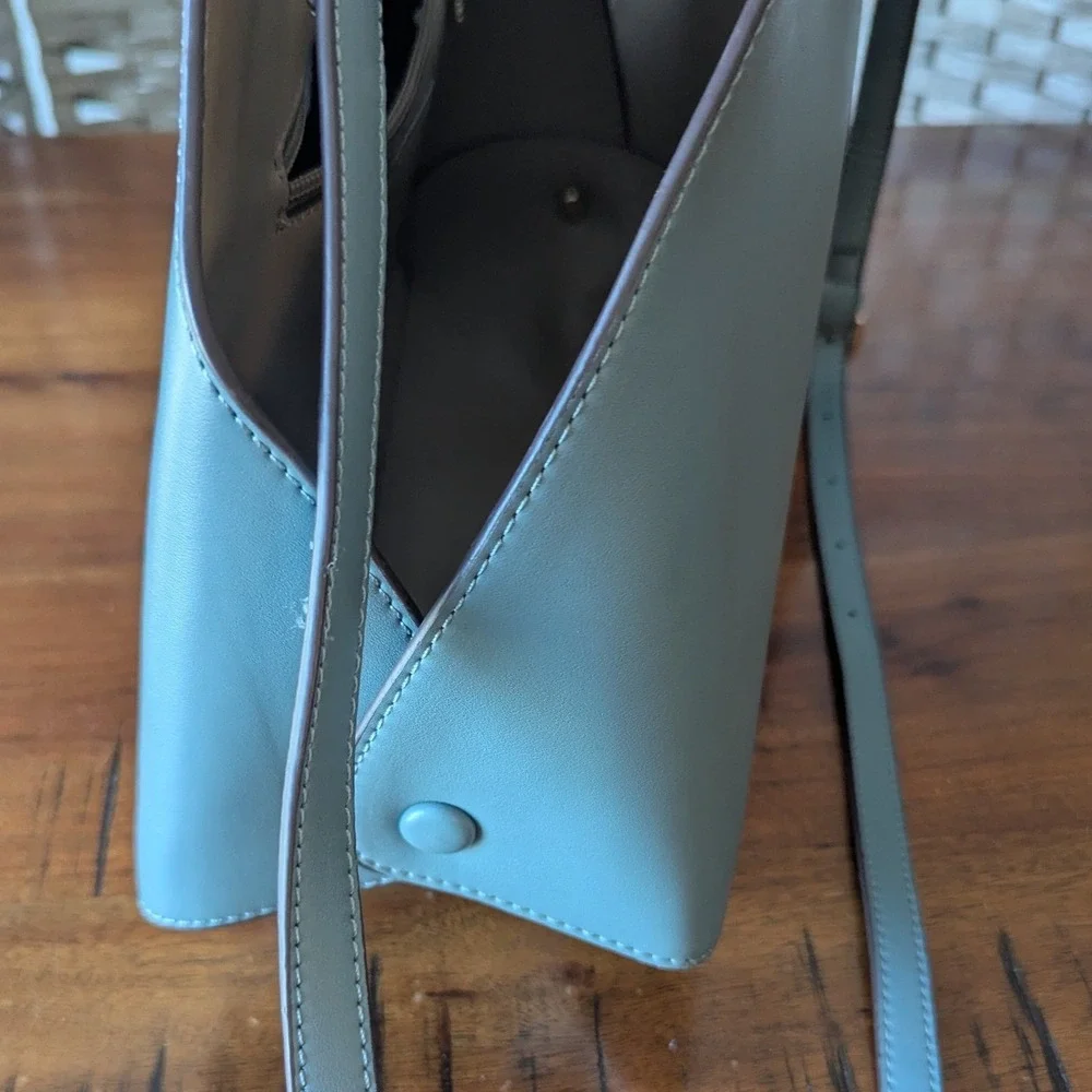 Melie Bianco Satchel Blue Vegan Leather Dome Bag Crossbody Structured Chic READ